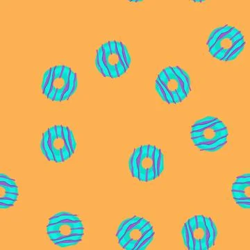 Seamless pattern donut with blue glaze and purple stripes Stock Illustration