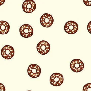 Seamless pattern donut with chocolate icing white sprinkles flat design 스톡 일러스트
