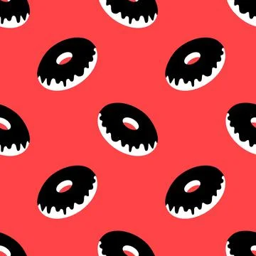 Seamless pattern, donut with topping, black white pink pop art, vector 스톡 일러스트