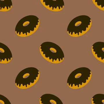 Seamless pattern, donut with topping, brown yellow beige pop art, vector Stock Illustration