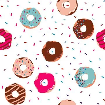 Seamless pattern with donuts ad sprinkles Stock Illustration