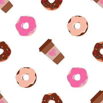 Seamless pattern with donuts and coffee cup Stock Illustration