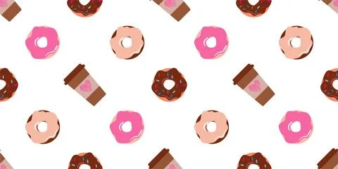 Seamless pattern with donuts and coffee cup Stock Illustration