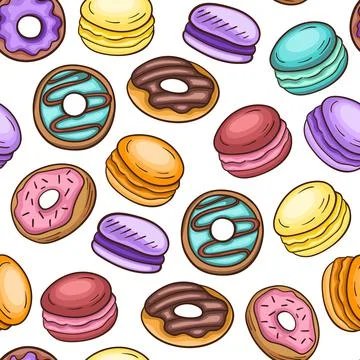 Seamless pattern with donuts and macarons Stock Illustration