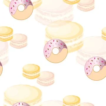 Seamless pattern with donuts and macaroons vector in pastel colors Stock Illustration