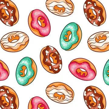 Seamless pattern with donuts in cartoon style. Summer background design for Stock Illustration