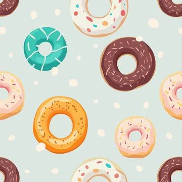 Seamless pattern with donuts of different flavors. Stock Illustration