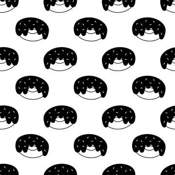 Seamless pattern with donuts glaze and sprinkles. Doodle black monochrome Stock Illustration