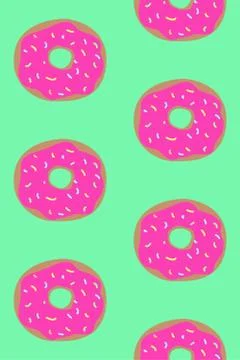 Seamless pattern with donuts on green board. Cute sweet food baby background Stock Illustration