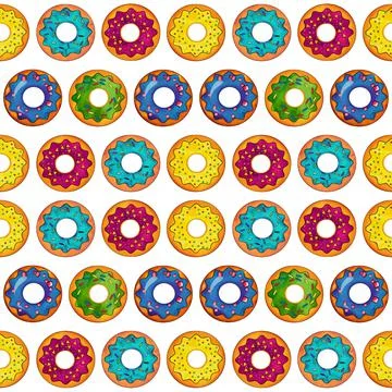 Seamless pattern of donuts multi colored on a white isolated background Stock Illustration