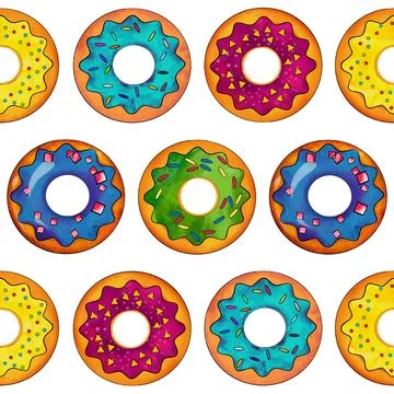 Seamless pattern of donuts multi colored on a white isolated background Stock Illustration