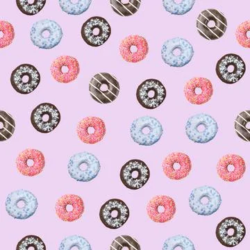Seamless pattern of donuts on a pink background Stock Photos