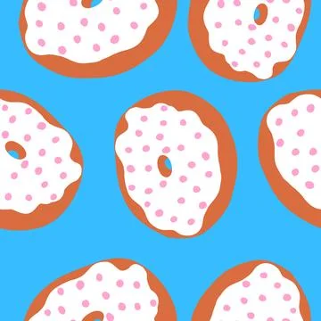 Seamless pattern of donuts with pink balls, white cream and toasted base in.. Stock Illustration