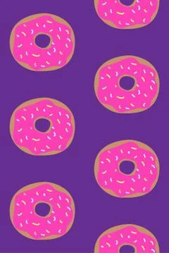 Seamless pattern with donuts on purple board. Cute sweet food baby background Stock Illustration