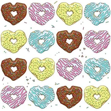 Seamless pattern with donuts in shape heart Stock Illustration
