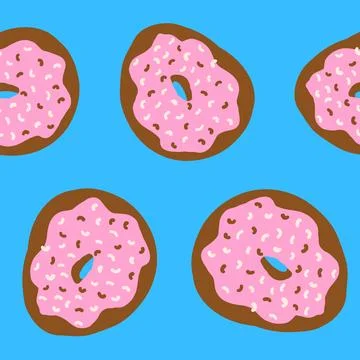 Seamless pattern of donuts with sprinkles, pink cream and chocolate base in.. Stock Illustration