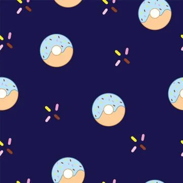 Seamless pattern with donuts vector - blue theme Stock Illustration