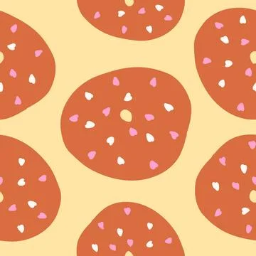 Seamless pattern of donuts with white and pink hearths and toasted base in .. Stock Illustration
