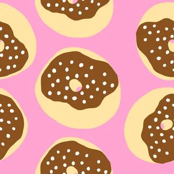 Seamless pattern of donuts with white balls, pink cream and wheat base in c.. Stock Illustration
