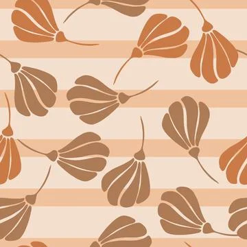 Seamless pattern with doodle abstract orange and beige flowers silhouettes. S Stock Illustration