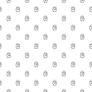 Seamless pattern with doodle alarm clock. Sketch vector black illustration of Stock Illustration