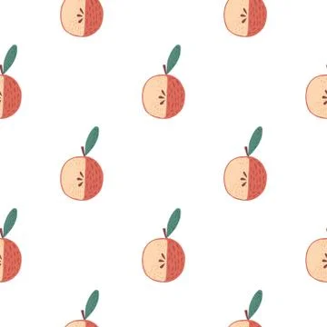Seamless pattern with doodle apple silhouettes isolated ornament. Pink fruit  스톡 일러스트