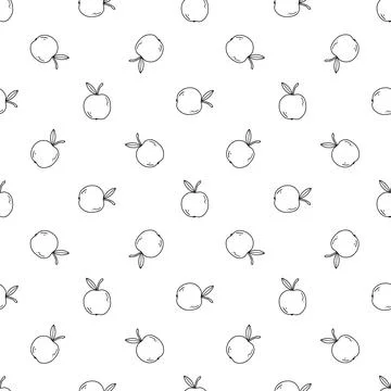 Seamless pattern with doodle apples. Sketch vector black illustration on white Stock Illustration