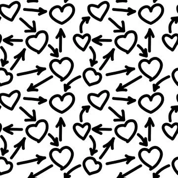 Seamless pattern doodle Arrows, hearts, random. Abstract, backdrop backdrop.  Stock Illustration