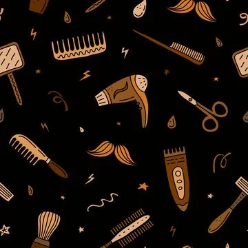 Seamless pattern with doodle barber shop icons. 스톡 일러스트