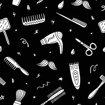 Seamless pattern with doodle barber shop icons. Stock Illustration