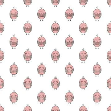 Seamless pattern with doodle bird on white background. Vector repetition cute Stock Illustration