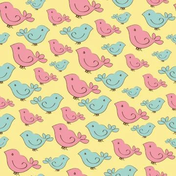 Seamless pattern with doodle birds Stock Illustration