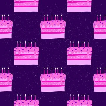 Seamless pattern with doodle Birthday cakes. Stock Illustration