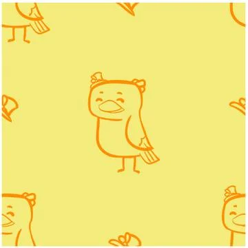 Seamless pattern doodle bright marigold bird in hat with smile on limelight b Stock Illustration