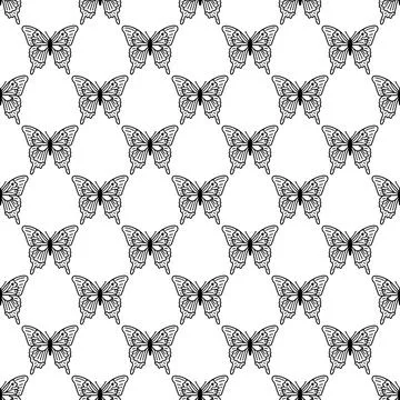Seamless pattern with doodle butterflies. Hand drawn vector background with i Stock Illustration