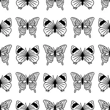 Seamless pattern with doodle butterflies. Hand drawn vector background with i Stock Illustration