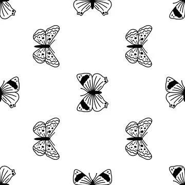 Seamless pattern with doodle butterflies. Hand drawn vector background with i Stock Illustration
