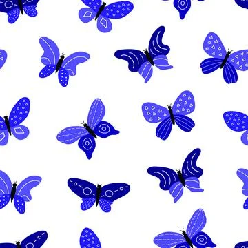 Seamless pattern with doodle butterflies. Stock Illustration