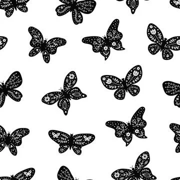 Seamless pattern with doodle butterflies. Stock Illustration