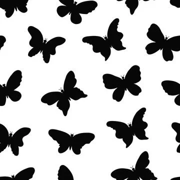 Seamless pattern with doodle butterflies silhouettes. Stock Illustration