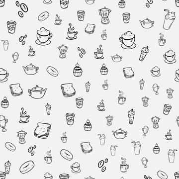 Seamless pattern doodle cafe food Stock Illustration