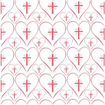 Seamless pattern doodle calypso coral big and small crosses in heart Stock Illustration