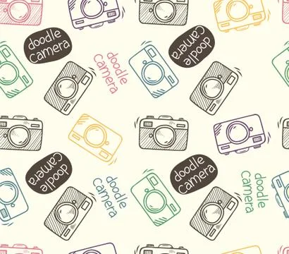 Seamless pattern doodle camera and fun color Stock Illustration