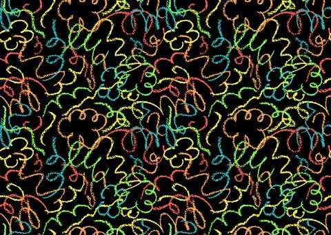 Seamless pattern with doodle chalk lines. Modern red blue green stroke squiggles Stock Illustration