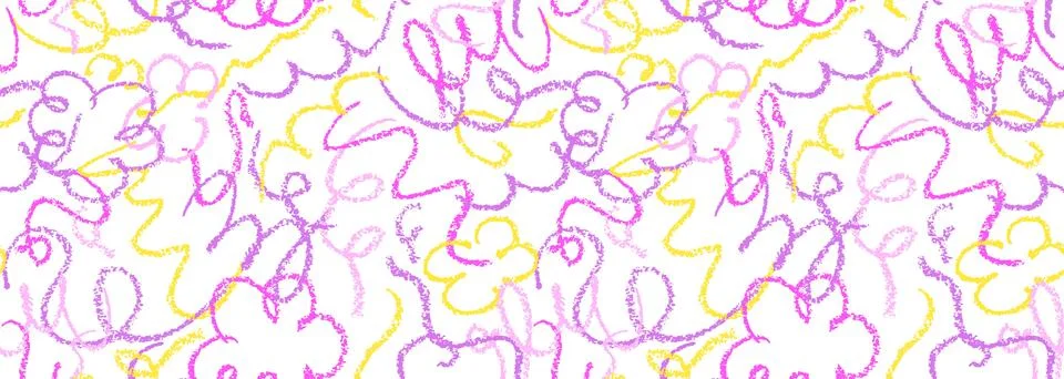 Seamless pattern with doodle chalk lines. Modern violet orange stroke squiggles Stock Illustration