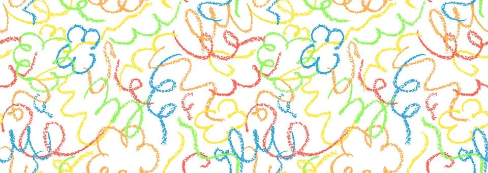 Seamless pattern with doodle chalk lines. Modern red blue green stroke squiggles Stock Illustration