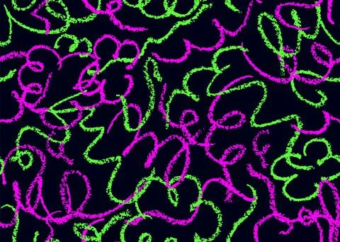 Seamless pattern with doodle chalk lines. Modern acid pink green stroke Stock Illustration
