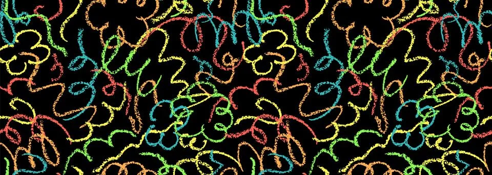 Seamless pattern with doodle chalk lines. Modern red blue green stroke squiggles Stock Illustration