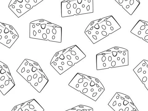 Seamless pattern of doodle cheese slice on a white background  Stock Illustration