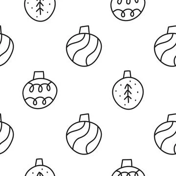 Seamless pattern with doodle Christmas balls. Stock Illustration